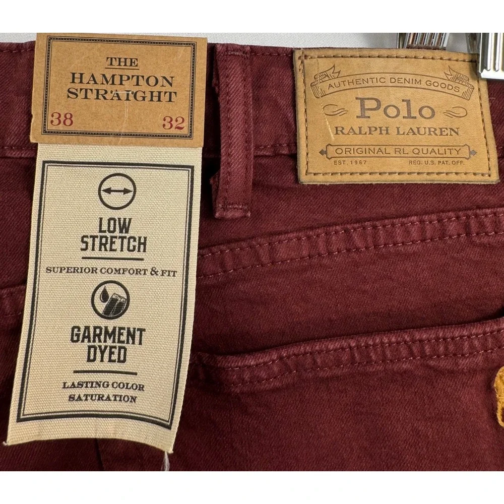 Polo Ralph Lauren Hampton Straight Mens 38x32 Burgundy Garment Dyed Jeans